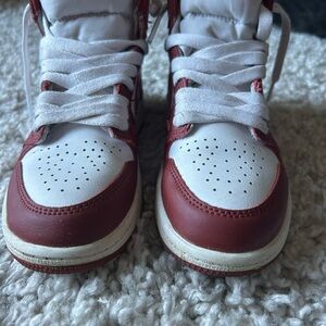 Kids Nike Burgundy and White Jordan 1